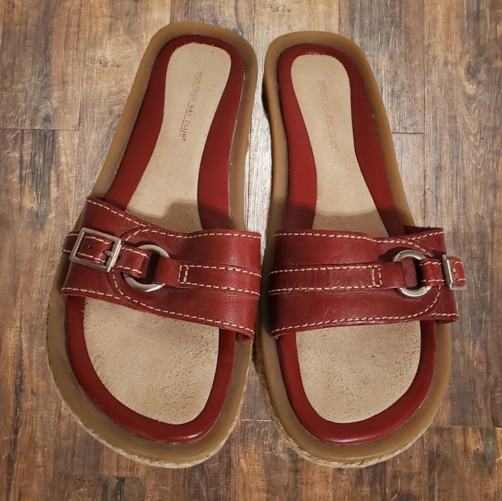 Montego Bay Club 7 Red Leather Slide Sandals